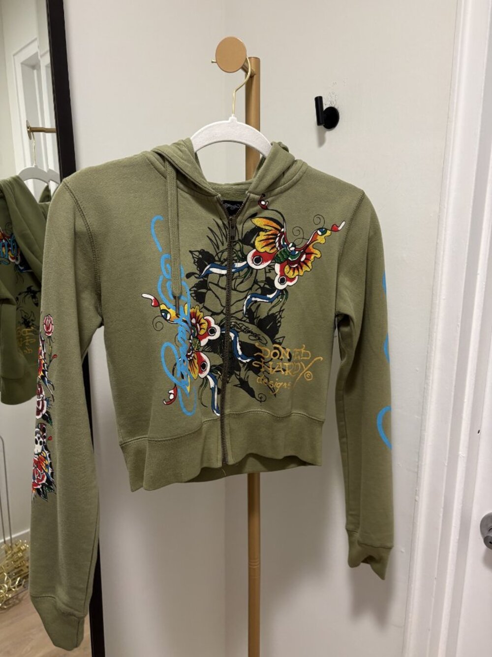 Ed Hardy green zip up hoodie size small
